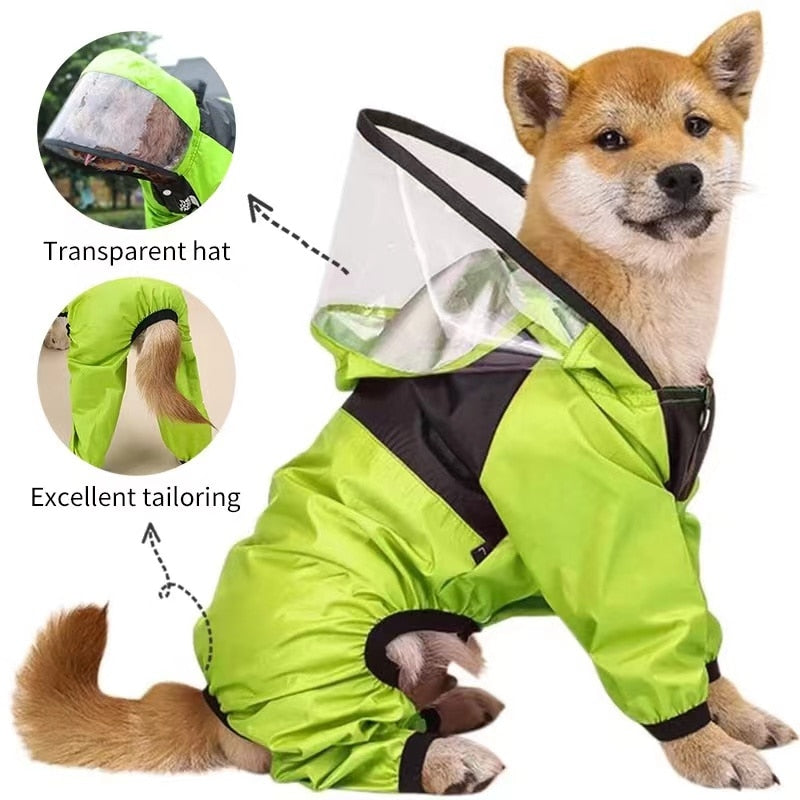 Pet Dog Raincoat Transparent Hooded Jumpsuit