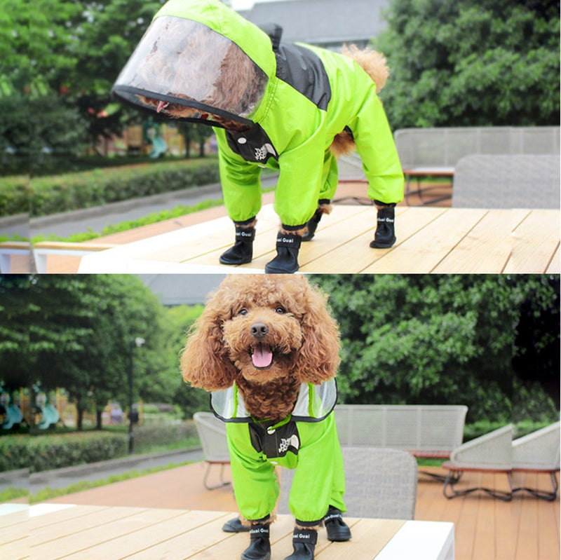 Pet Dog Raincoat Transparent Hooded Jumpsuit